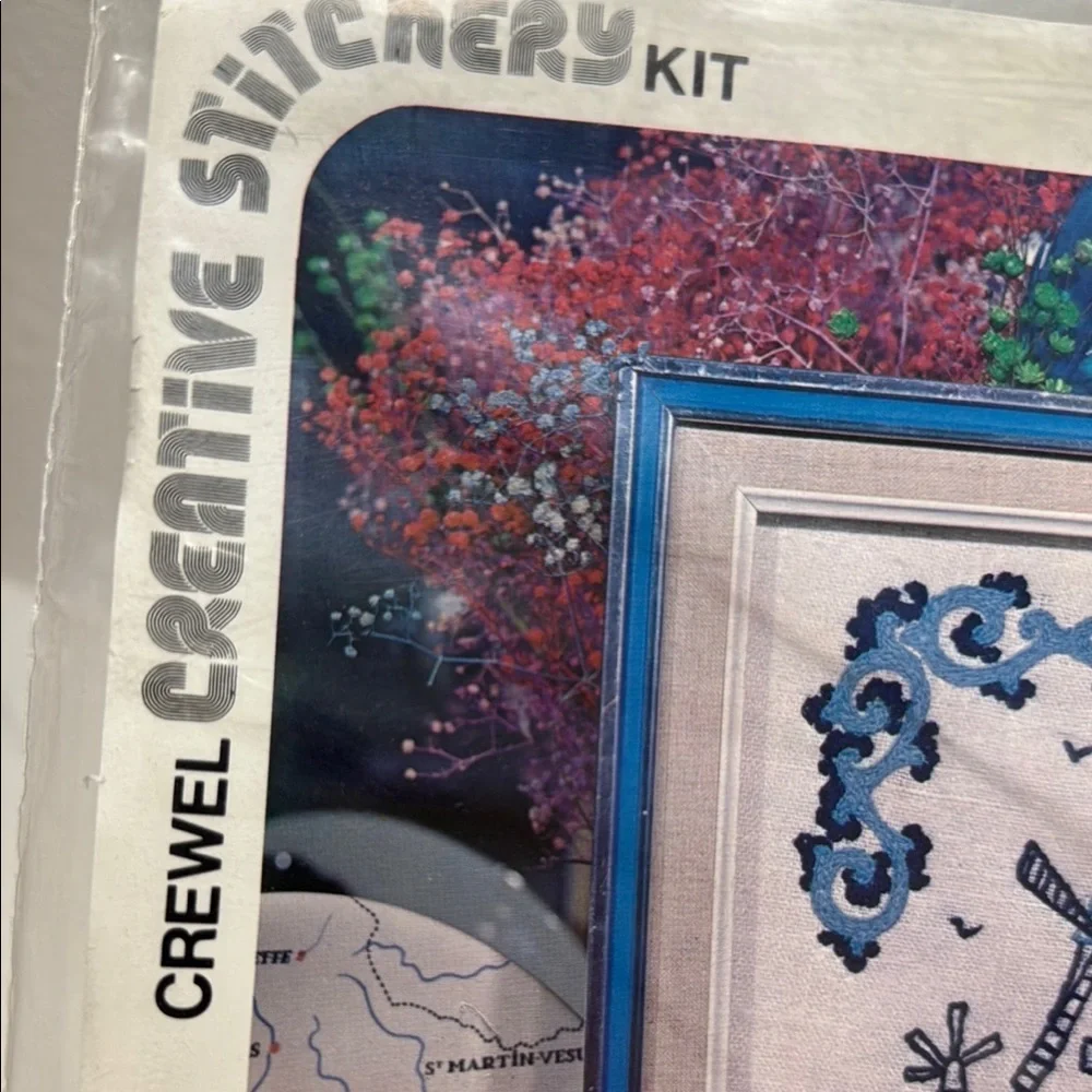 Crewel Embroidery Stitchery Kit - Blue Windmill Design